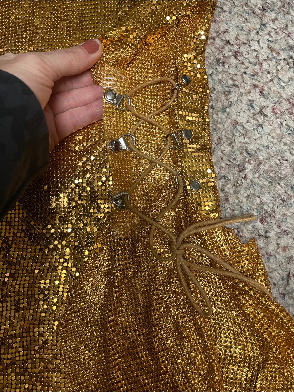 Vintage Gold Chainmetal corset tie open sides amazing disco fever Dress - Picture 3 of 8